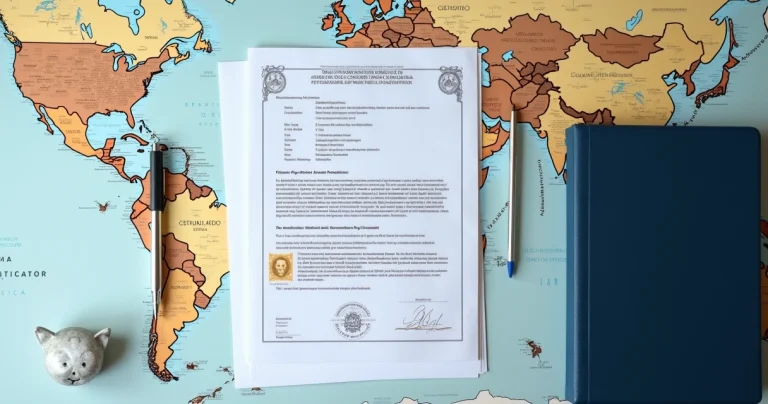 Documento brasileiro apostilado sobre mapa-múndi simbolizando validade internacional